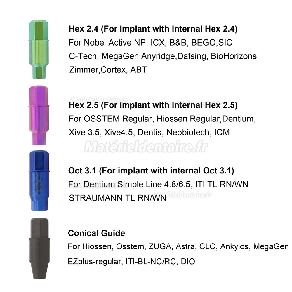 Kit universel d'extraction de vis cassées d'implant compatible avec l'outil de réparation Neobiotech SR